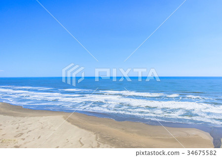 海的鳥瞰圖在Sanno市Inouchi海灘附近的 34675582