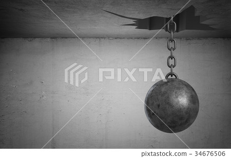 3d rendering of a heavy wrecking ball hangs on its 34676506