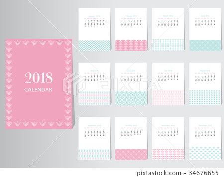 Calendar 2018 Vector Design Template with abstract Calendar 2018 Vector Design Template with abstract 34676655