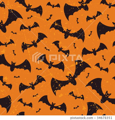 Seamless Halloween vector grunge pattern with bats - Stock Illustration ...