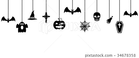 Halloween ornaments hanging on white background Halloween ornaments hanging on white background 34678358