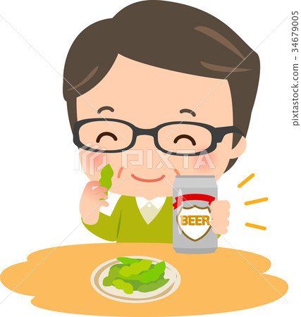 Middle-aged man eating green beans with canned... - Stock Illustration  [34679005] - PIXTA