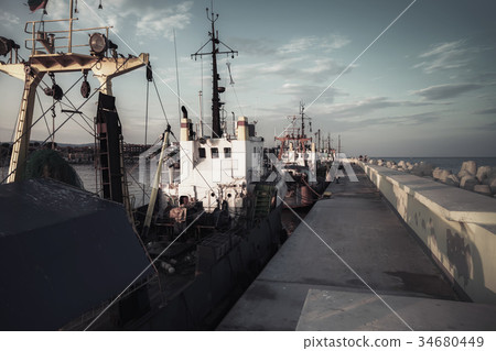 Fishing boats are moored in port of Nesebar Fishing boats are moored in port of Nesebar 34680449