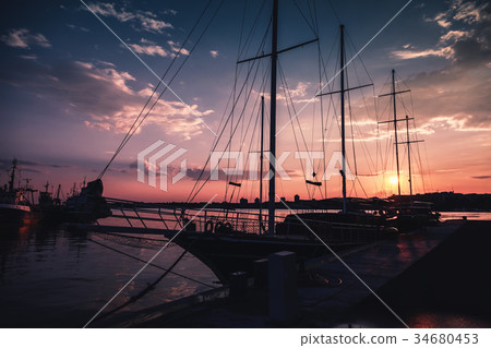 Silhouette photo of sailing ship, Nesebar Silhouette photo of sailing ship, Nesebar 34680453