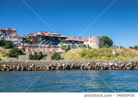 Black Sea coast, ruined old stone tower Black Sea coast, ruined old stone tower 34680456