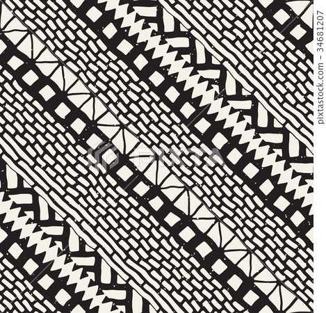 Hand drawn painted seamless pattern. Vector tribal 34681207