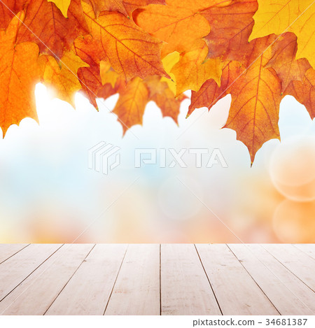 Autumn Background with Empty Wooden Table 34681387
