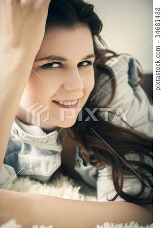 happy girl lying happy girl lying 34681488
