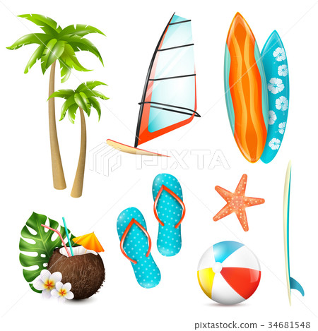 Summer Surf Vacation Items Set 34681548