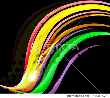 Rainbow color wavy lines on black background 34681876
