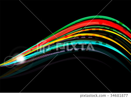 Rainbow color wavy lines on black background 34681877