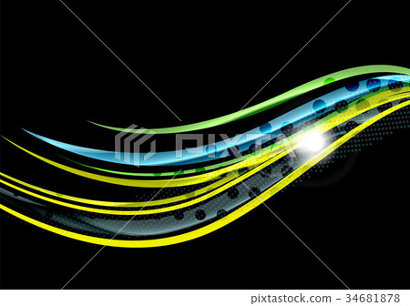 Rainbow color wavy lines on black background 34681878
