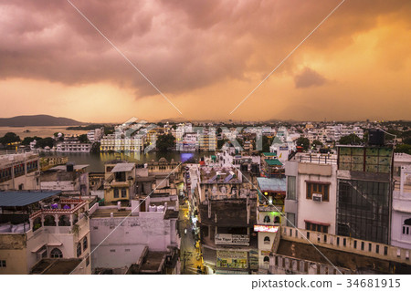 Lake Pichola with City Palace view in Udaipur, 34681915