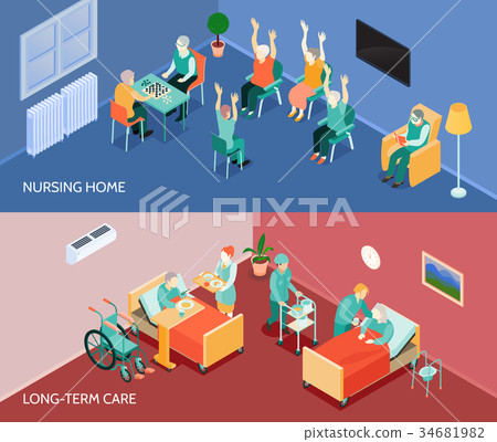 Nursing Home Isometric Horizontal Banners 34681982