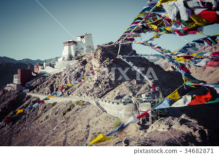 Prayer tibetan flags near Namgyal Tsemo Monastery 34682871