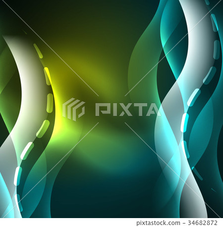Vector glowing wave, smoke design wavy lines 34682872