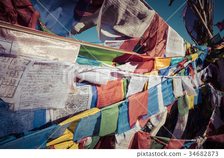 Prayer tibetan flags near Namgyal Tsemo Monastery 34682873
