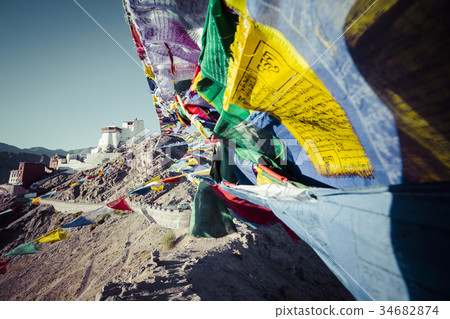 Prayer tibetan flags near Namgyal Tsemo Monastery 34682874