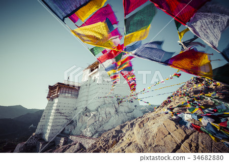 Prayer tibetan flags near Namgyal Tsemo Monastery 34682880