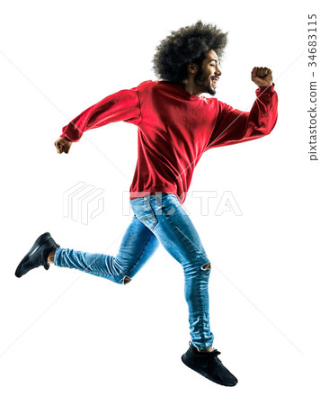 african man jumping happy silhouette isolated 34683115