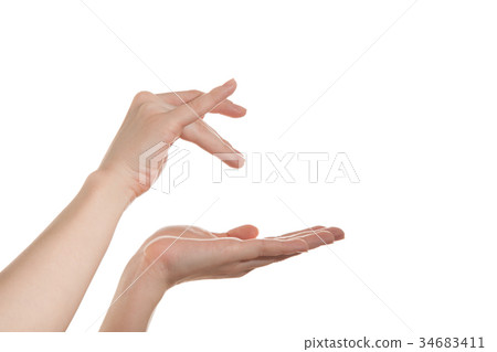 Hands lower their fingers into a virtual bottle Hands lower their fingers into a virtual bottle 34683411