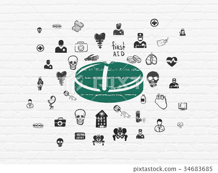 Medicine concept: Pill on wall background Medicine concept: Pill on wall background 34683685