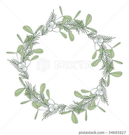 Christmas wreath with branches and mistletoe Christmas wreath with branches and mistletoe 34683827