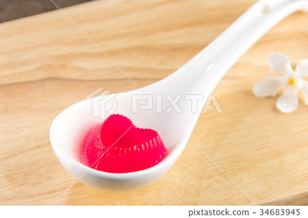 Thai sweet  jelly on white spoon 34683945
