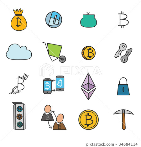 Cryptocurrency Doodle Icons Set 34684114