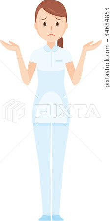 Illustration where a nurse woman in a white uniform is in trouble 34684853