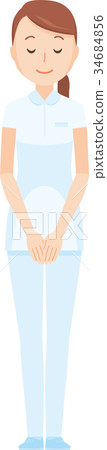 Illustration of a nurse woman in a white uniform is bowing Illustration of a nurse woman in a white uniform is bowing 34684856