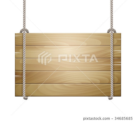Wooden board sign hanging on a rope 34685685
