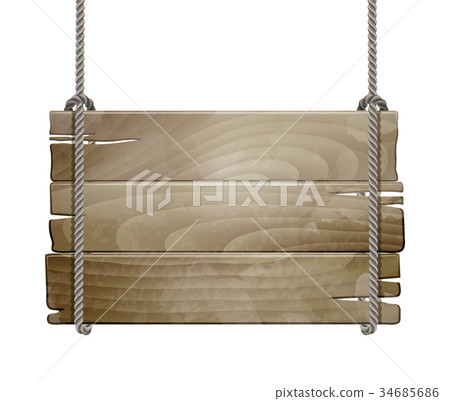 Wooden board sign hanging on a rope 34685686
