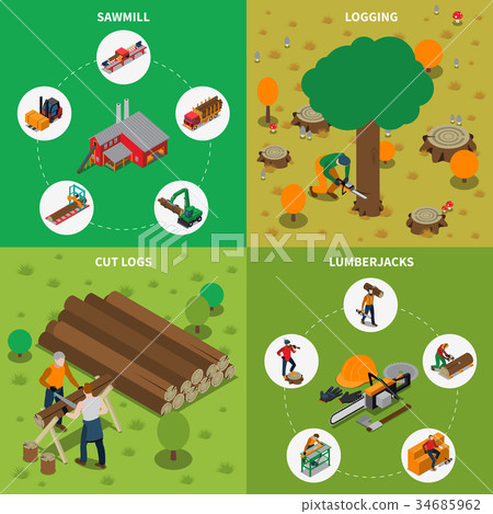 Sawmill Timber Mill Lumberjack Isometric 34685962