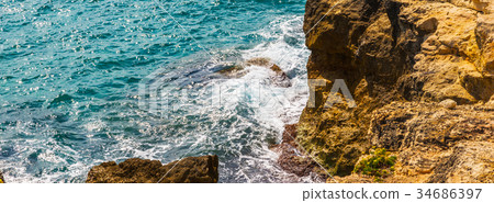 high cliff above the sea, summer sea background 34686397