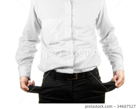 Businessman showing his empty pocket 34687527