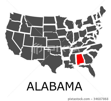 State of Alabama on map of USA 34687868