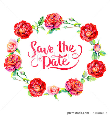 Wildflower rosa flower wreath in a watercolor 34688093