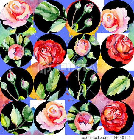 Wildflower rosa flower pattern in a watercolor Wildflower rosa flower pattern in a watercolor 34688105