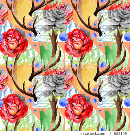 Wildflower rosa flower pattern in a watercolor Wildflower rosa flower pattern in a watercolor 34688109