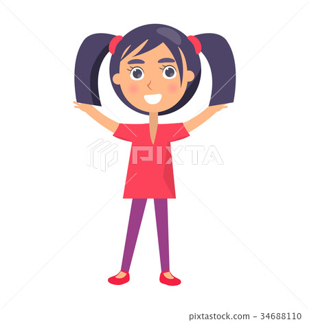 Brunette Girl Greets Happy Childrens Day Vector Brunette Girl Greets Happy Childrens Day Vector 34688110