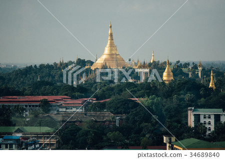 Golden Pagoda on hill in Burma's capital 34689840