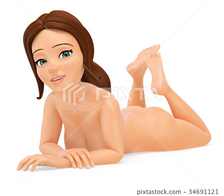 3D Naked woman lying on the floor very sexy - Stock Illustration