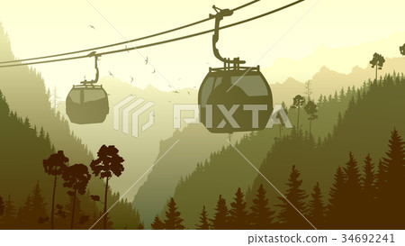 Illustration of mountain forest in gren tone. Illustration of mountain forest in gren tone. 34692241
