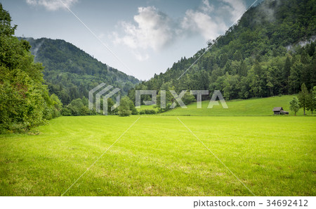 Beautiful meadow surrounded by mountains 34692412