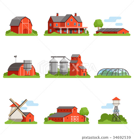 Farm house and constructions set, agriculture 34692539