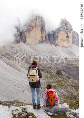 tourist girl at the Dolomites 34693246