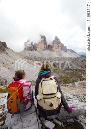 tourist girl at the Dolomites 34693247