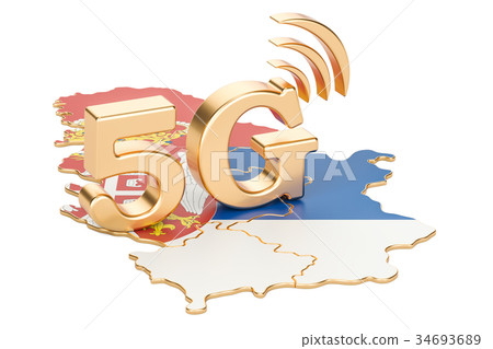 5G in Serbia concept, 3D rendering 5G in Serbia concept, 3D rendering 34693689