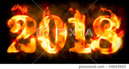 Fire inscription 2018, 3D rendering Fire inscription 2018, 3D rendering 34693693